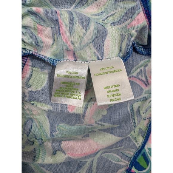 Lilly Pulitzer Camilla Dress XL Blue Tropical Floral Pom Pom Trim Cotton - Picture 6 of 8